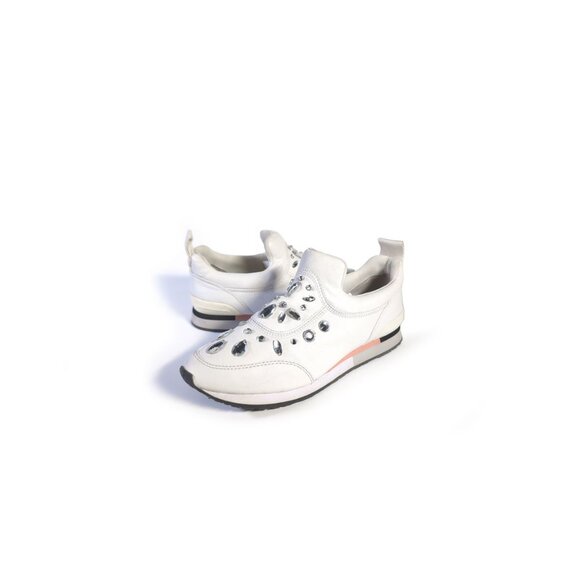 Tory Burch Embellished Sneakers White Leather Laney Slip On Sneakers Size 8 - Picture 4 of 11